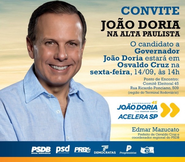 Candidato a governador Joo Dria visita Osvaldo Cruz